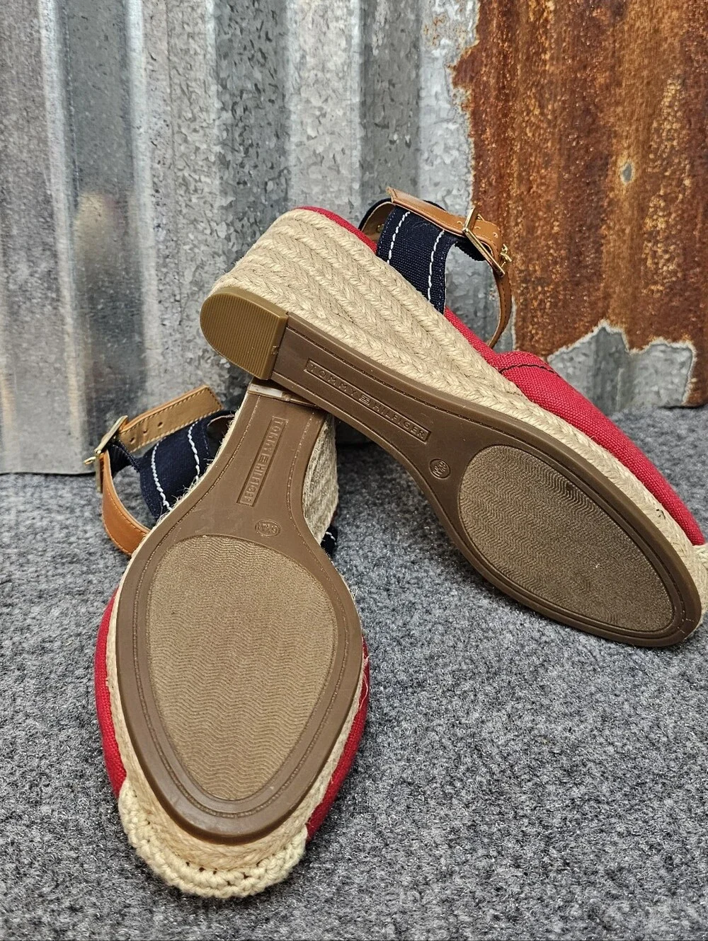 Tommy Hilfiger Women's Nilsa Closed-Toe Espadrille Wedge Sandals – Red/Navy/Tan